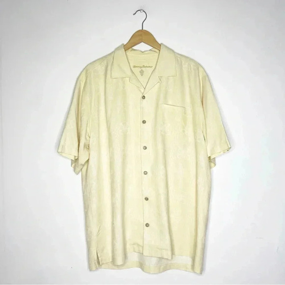 Tommy Bahama Yellow Button Front Silk Hawaiian Shirt Size Large - Picture 1 of 7